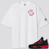 Jordan 4 Red Thunder BMF Smiley Oversized T- Shirt
