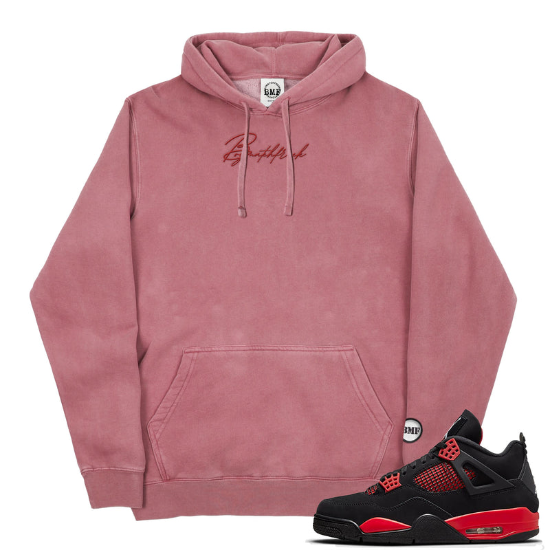 Jordan 4 Red Thunder Embroidered BMF Bunny Pigment Dyed Hoodie