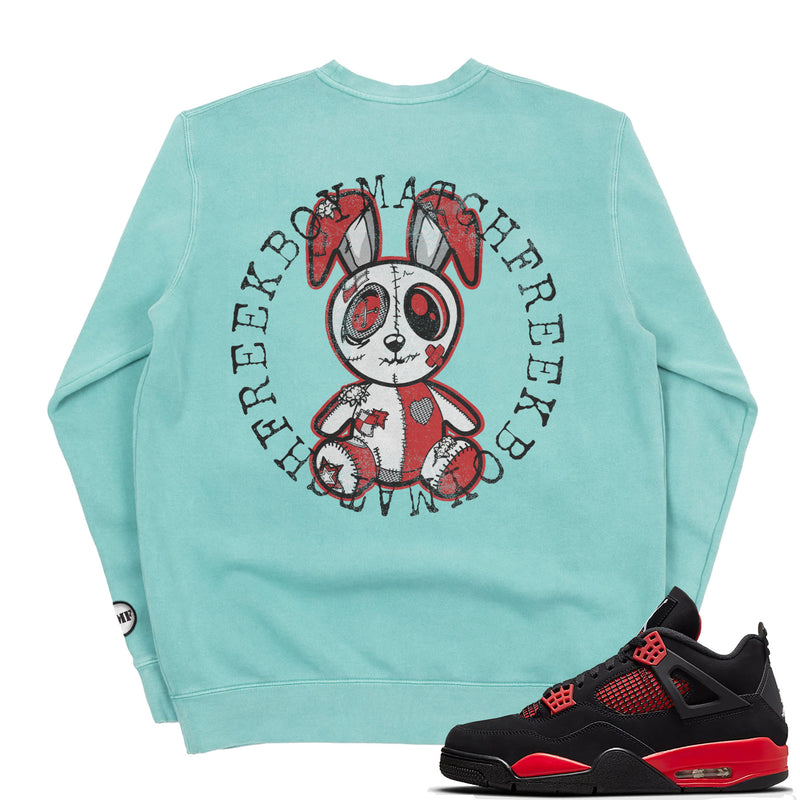 Jordan 4 Red Thunder Embroidered BMF Bunny Pigment Dyed Crew Neck