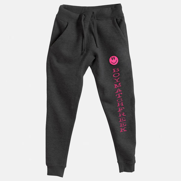 Bright Pink Embroidered BMF Smiley Premium Heather Jogger