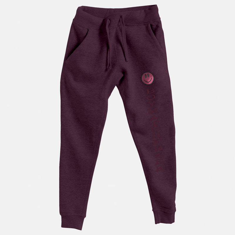 Burgundy Embroidered BMF Smiley Premium Heather Jogger