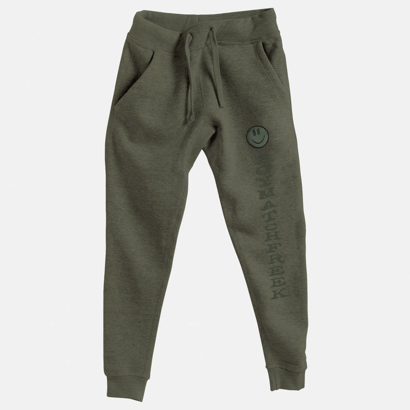 Olive Embroidered BMF Smiley Premium Heather Jogger