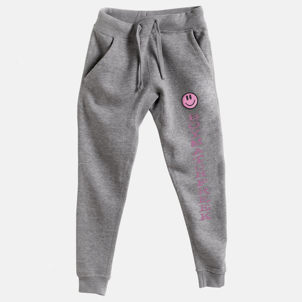 Pink Embroidered BMF Smiley Premium Heather Jogger