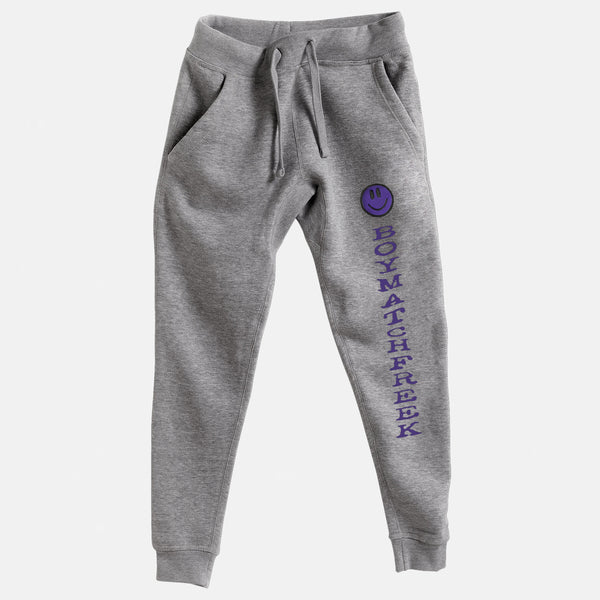 Purple Embroidered BMF Smiley Premium Heather Jogger