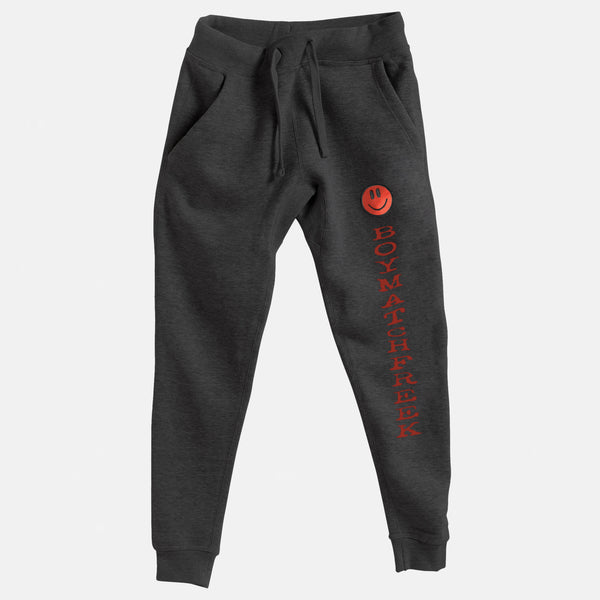 Red Embroidered BMF Smiley Premium Heather Jogger