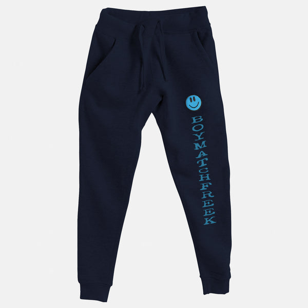 Cyan Blue Embroidered BMF Smiley Premium Jogger