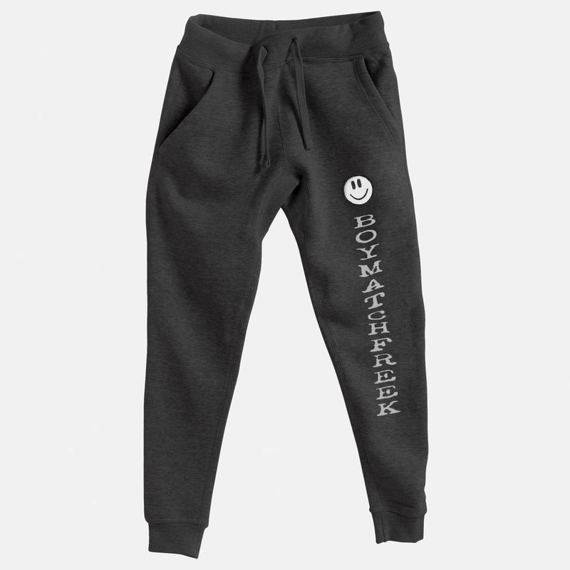 White Embroidered BMF Smiley Premium Heather Jogger