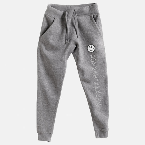 White Embroidered BMF Smiley Premium Heather Jogger