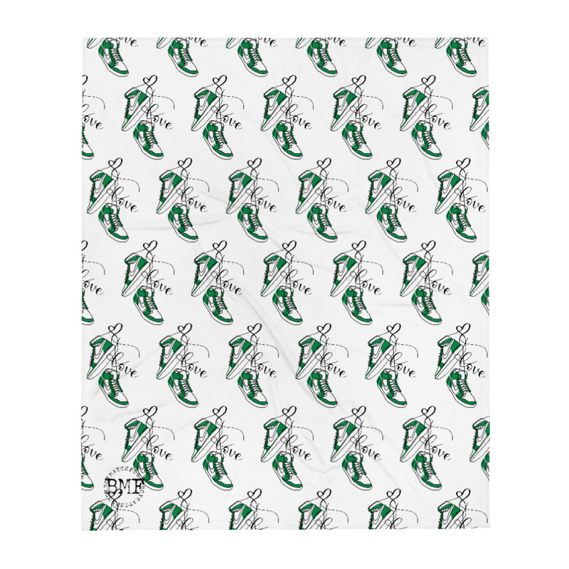 Jordan 1 Lucky Green Valentine BMF Throw Blanket