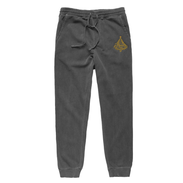 Gold Embroidered XMAS Tree Pigment Dyed Joggers