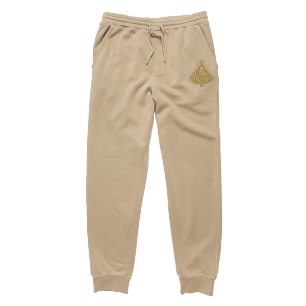 Gold Embroidered XMAS Tree Pigment Dyed Joggers