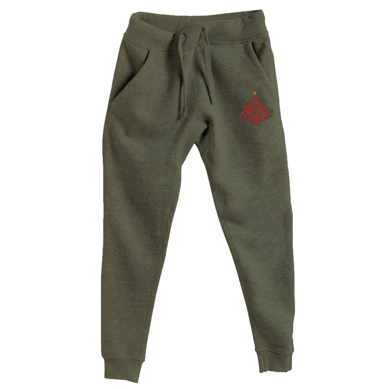 Red Embroidered XMAS Tree Premium Joggers