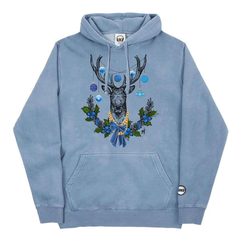 University Blue Christmas BMF Deer Pigment Dyed Hoodie